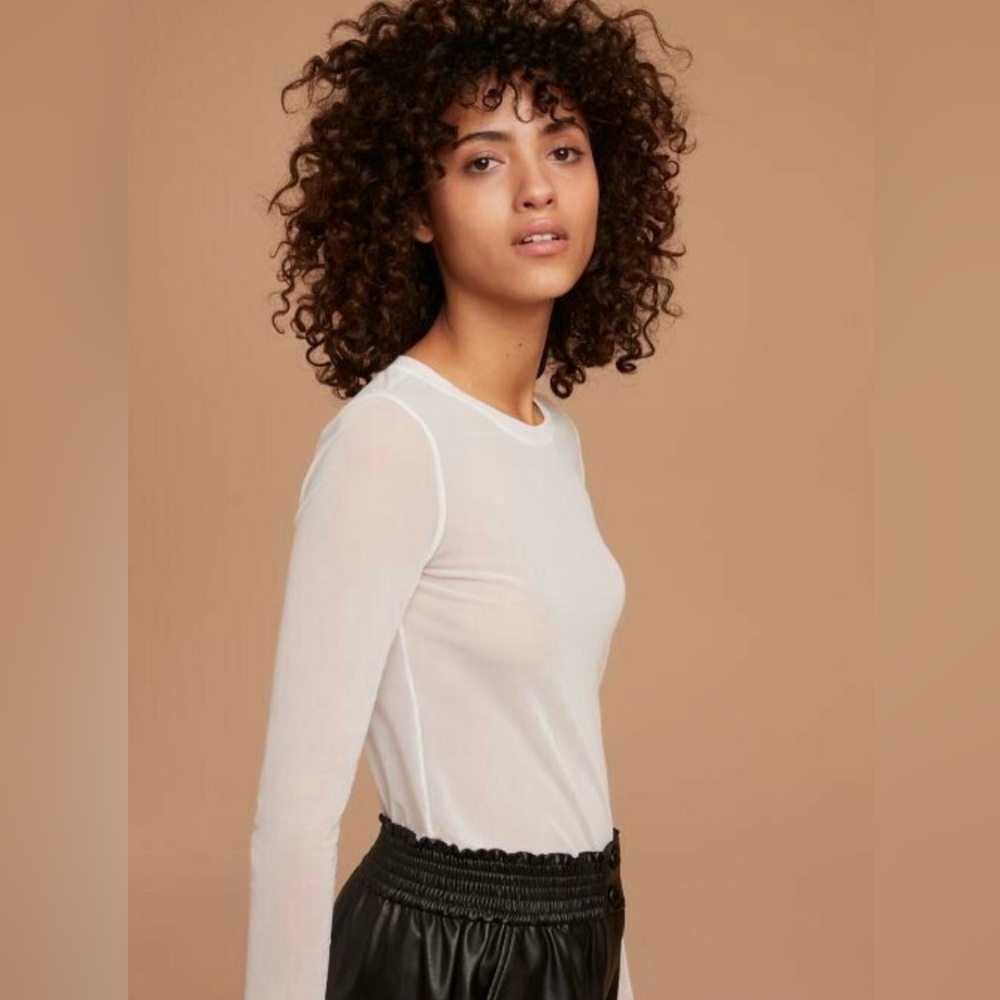 Aritzia - Wilfred Free Kristen Long Sleeve Mesh T-Shirt - Beige - Small